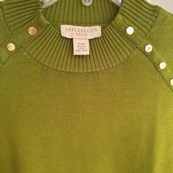 NWOT mockneck studded trim pullover sweater, green, size MP, from Appleseed's - Picture 3 of 9